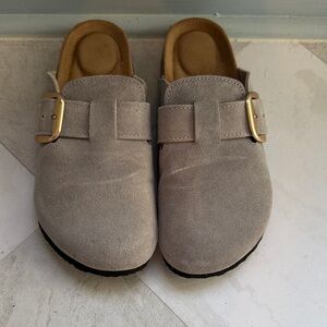 Suede Big Buckle Mules